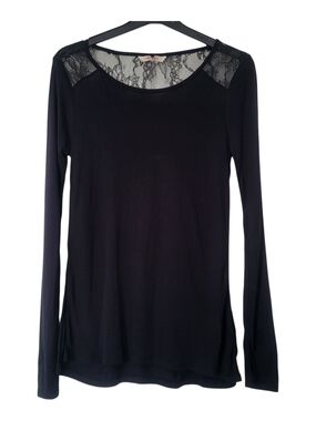 CAbi Black Lace-Shoulder Long Sleeve Tee